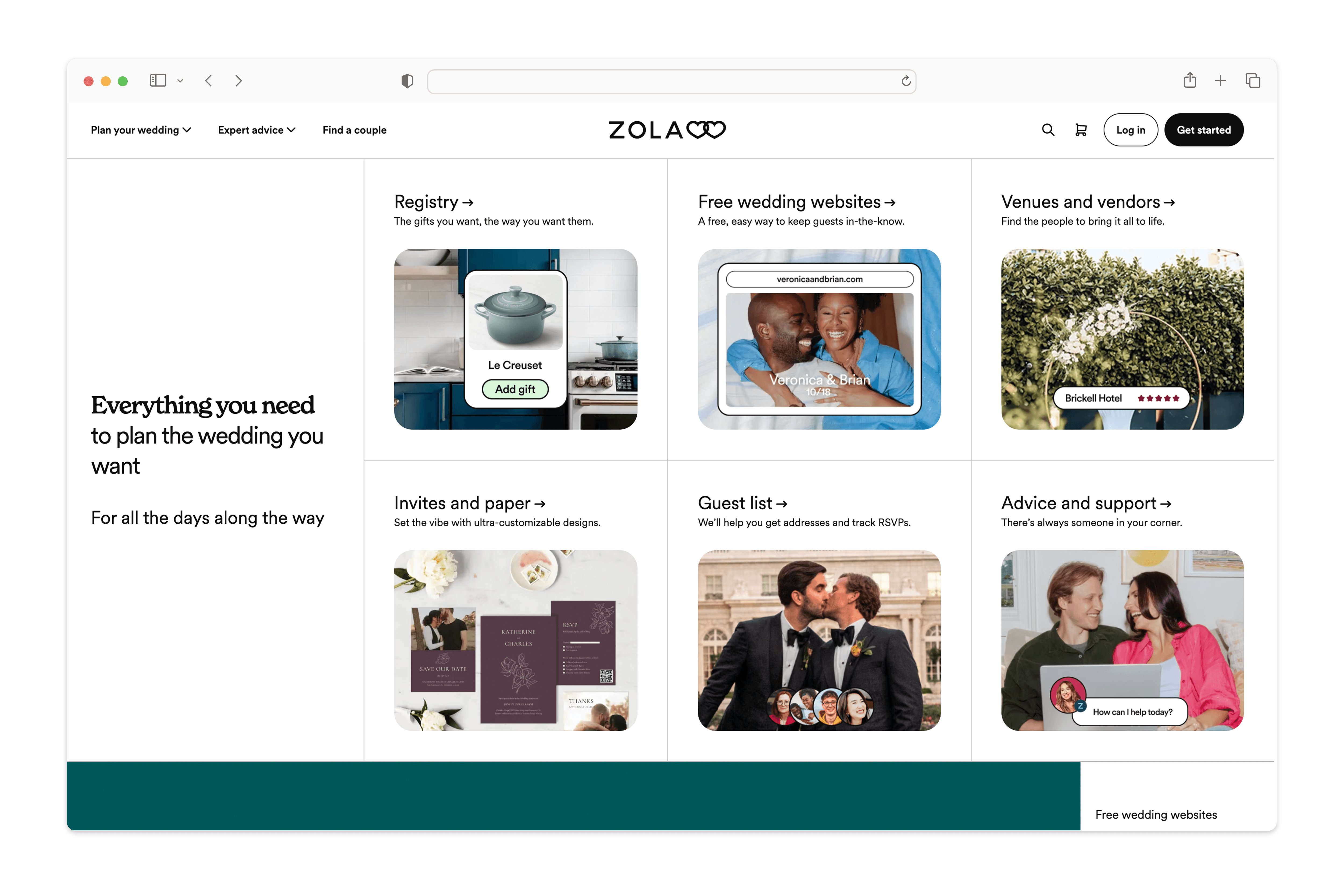 Zola’s wedding registry and vendor search page, focusing on products rather than vendor listings, with limited features for Canadian couples.