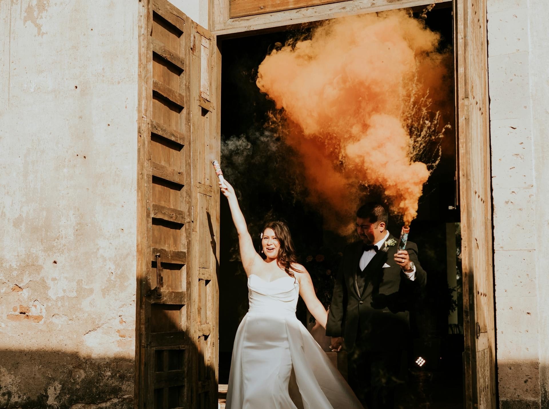 Couple exiting a church